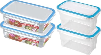 4x Voorraad/vershoudbakjes 1,2 en 1,5 liter transparant/blauw plastic/kunststof - Kiev - Luchtdicht/hermetisch afgesloten vershouddoos bakje - Mealprep - Maaltijden bewaren