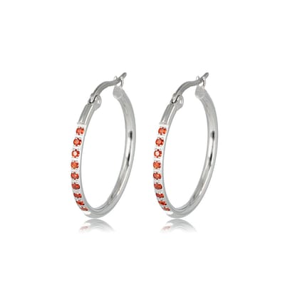 My Bendel - Zilverkleurige Oorringen met Rode Steentjes 25mm - met Luxe Cadeauverpakking | Sieraden Voor Dames