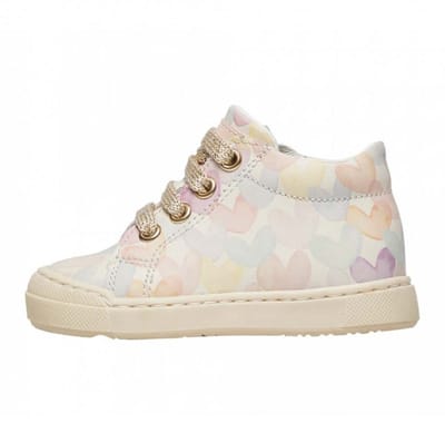 Falcotto - Snopes Zip - Mt 23 - veter/rits bumper lederen sneakers - kleurrijke harten - beige