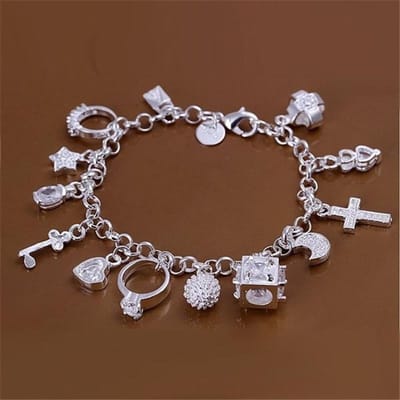 Armband Europees en Amerikaans Zilver Mode Dertien Hanger Armband Vrouwen Multi-Element Sieraden Eenvoudige Stijl Armband Groot gray