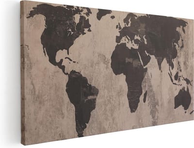 Artaza Canvas Schilderij Wereldkaart - 40x20 cm - Klein - Wanddecoratie Woonkamer - Muurdecoratie Abstract - Decoratie Bruin