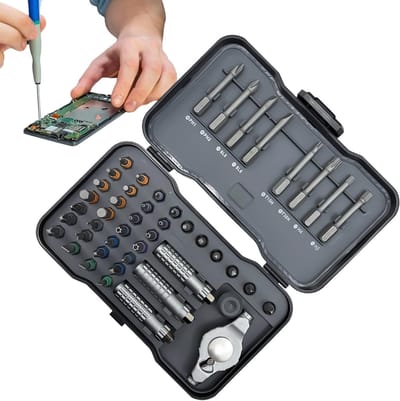 Magnetische Ratelschroevendraaier - Multi-Bit Set - Doe-het-zelf Reparatie - Snelle Richtingswissel - 47 Delig - Grijs