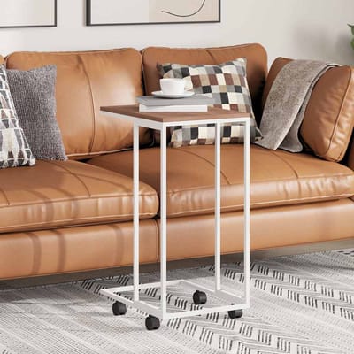 vidaXL - Bijzettafel - met - wieltjes - 40x30x63,5 - bewerkt - hout - wit - en - bruin