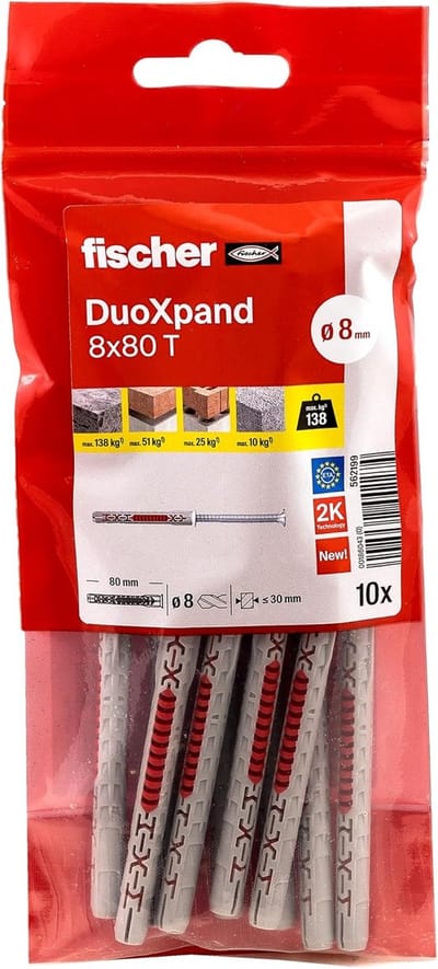 Universele pluggen - Bevestigingspluggen - Sterke verankering - Slimme beet materiaal - 8 x 80 mm - Rood
