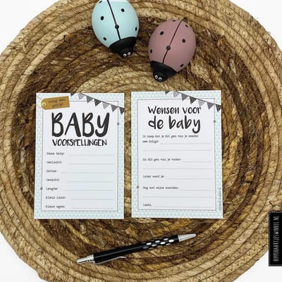 Babyshower invulkaarten 10 stuks kleur - Baby voorspellingen en wensen voor de baby - Babyshowerspelletjes