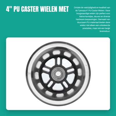 Dailygoods- Zwenkwielen Set van 4 - PU Wielen - Hoogwaardige Materialen - Hoge Temperatuur Weerstand - Geluidsarm - Draagvermogen 8mm - Trolleywielen