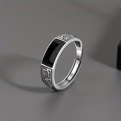 Verstelbare Koperen Vintage Drakenring Heren Mode Statement Piece met Zwarte Onyx Steen, Gedetailleerd Ontwerp black