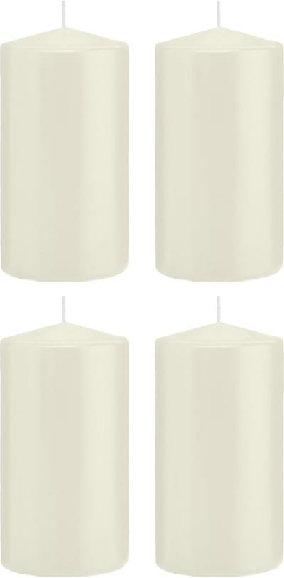 Trend Candles Cilinderkaars/stompkaars - 4x - ivoorwit - 8 x 15 cm - 69 branduren - horeca kaarsen