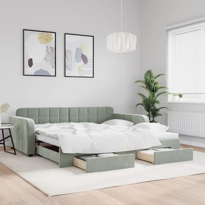 vidaXL - Slaapbank - onderschuifbed - en - lades - 100x200 - cm - fluweel - lichtgrijs