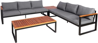Tuinset MCW-L26, tuinlounge loungeset zitgroep bank, aluminium acaciahout MVG-gecertificeerd ~ donkergrijs