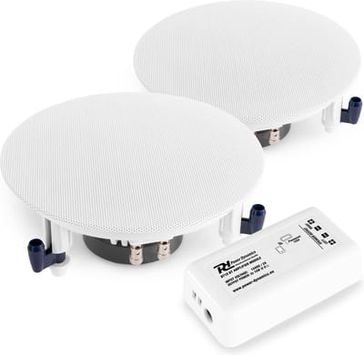 Plafond speaker - Set van 2 plafond inbouw speakers + versterker en luidsprekerkabel - Complete set voor kantoor, hal, wachtkamer, etc.