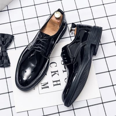 Nieuwe Heren Oxford Glanzend Leer Dress Schoenen Veters Flats Mannelijke Casual Schoenen Schoeisel Loafers Heren Grote Maat 38 -44 % 38 zwart