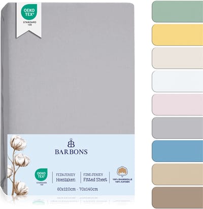 Barbons hoeslaken 70x140 - 60x120 hoeslakens ledikant Baby - 100% Katoen - Babybedje Lichtgrijs