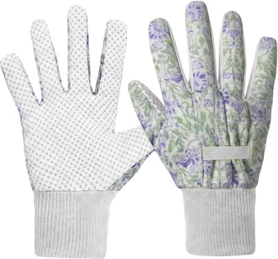 Gloovon® Tuinhandschoenen Dames - Werkhandschoenen met Grip & Antislip PVC Noppen - Ademend Katoen-Polyester - Wit - 1 Paar