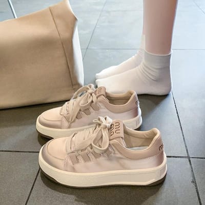 Lente en Herfst Nieuwe Ins Trendy Dikke Zolen Veelzijdige Studenten Leer Casual Boardschoenen 40 roze