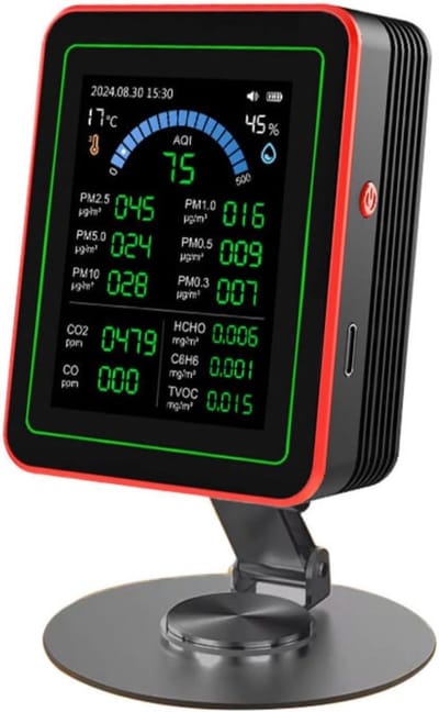 Luchtkwaliteit Monitor - Detector Tester - Binnenlucht Meten - 18 In 1 Functies - 2.8 Inch Scherm - Zwart