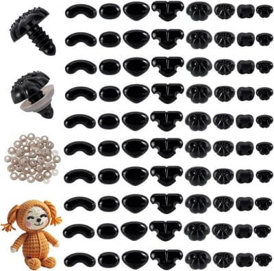 Kunststof veiligheidsneusjes voor handwerk - Set van 80 stuks in 8 stijlen - Zwart - Geschikt voor poppen en knuffels
