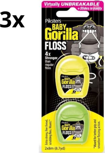 3x Piksters Gorilla Floss Waxed X-Strong Twin-Pack | 2 x 8 meter | Voordeelverpakking