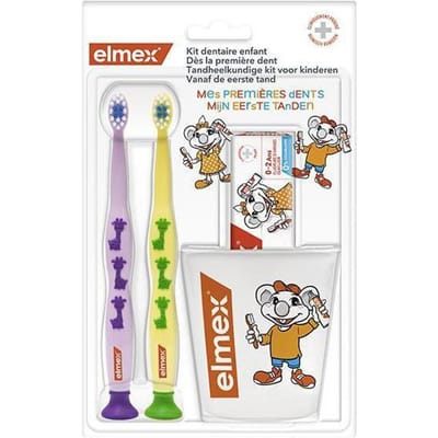Elmex Kinder Tandverzorgingsset 2 Tandenborstels + 1 Tandpasta + 1 Beker Gratis