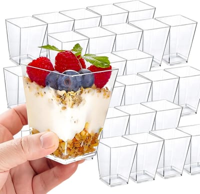 longziming - Dessertbekers - 25 stuks - Dessertglazen - 160 ml - Herbruikbare - Dessert Cups- Voedselcontainers - Voor Pudding, Mousse En Buffet - transparant