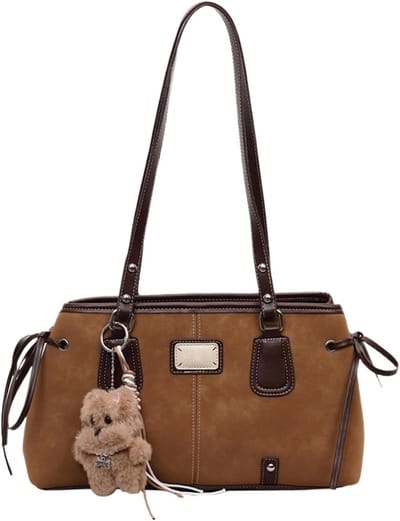 Schoudertas Dames - Vintage Tas - Dagelijks Gebruik - Met Pluche Hanger - 34 cm - Bruin