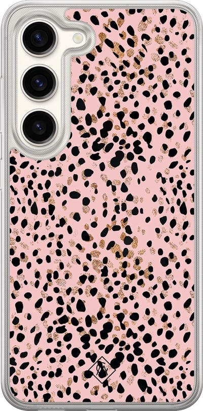 Casimoda® hoesje - Geschikt voor Samsung Galaxy S23 - Pink Confetti - 2-in-1 case - Schokbestendig - Geruit/gestreept/gestipt - Verhoogde randen - Roze, Transparant