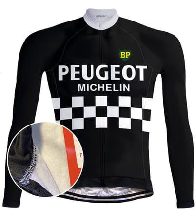 Retro Winter Wielerjack (fleece) Peugeot Zwart/Wit - RedTed - XL