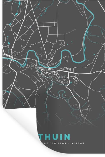 Muurstickers - Sticker Folie - Stadskaart – Grijs - Kaart – Thuin – België – Plattegrond - 20x30 cm - Plakfolie - Muurstickers Kinderkamer - Zelfklevend Behang - Zelfklevend behangpapier - Stickerfolie