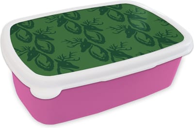 Broodtrommel Roze - Lunchbox - Brooddoos - Patronen - Groen - Hert - 18x12x6 cm - Kinderen - Meisje
