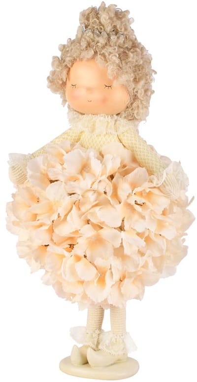 Dekoratief | Pop staand m/bloemenjurk, beige, stof, 22x20x43cm | A260431