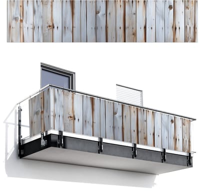 Balkonscherm 500x110 cm - Balkonposter Hout - Planken - Verweerd - Balkon scherm decoratie - Balkonschermen - Balkondoek zonnescherm