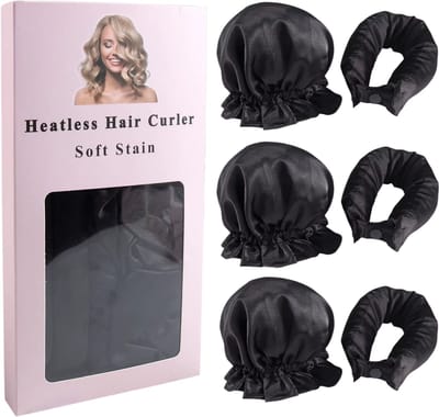 Hittevrije Krulband van Satijn – 3-delige Curling Rod voor Krullen zonder Hitte – Overnight Haar Kruller - ZWART
