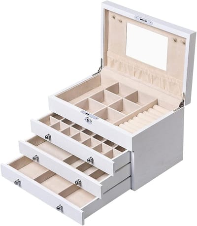 Sieraden Organizer - Juwelendoos - Veilige Opslag - Afsluitbaar Deksel - 4 Lades - Wit