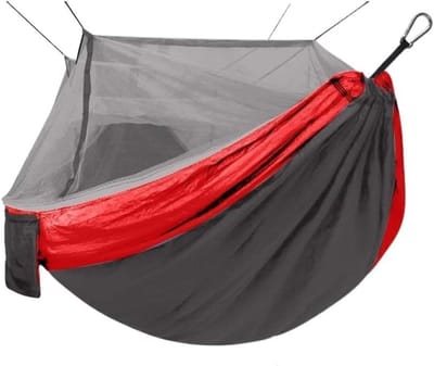 Hangmat met Klamboe - Reishangmat Kampeerhangmat - Buiten Ontspannen - Snel Openend Net - Voor Eén Persoon - Rood