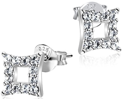 Joy|S - Zilveren elegante oorbellen - vierkant - 8 mm - kristal - oorknoppen