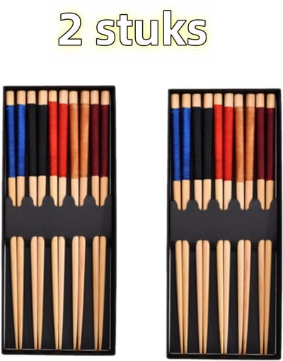 2-delige set - Eetstokjes - Met draad omwikkelde houten eetstokjes - 10 paar (2-delige set) - Cadeauverpakking - Draagbare bestekset - Geschikt voor gebruik in de thuiskeuken - 23,5 cm - Houtkleur