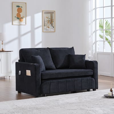 MODFU Slaapbank - Uitschuifbaar En Opklapbaar - Modern - Voor Woonkamer - Chenille - Zwart - 139 X 83 X 58 Cm