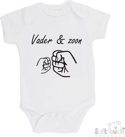 100% katoenen Romper "Vader & zoon Boks" Unisex Katoen Wit/zwart 56/62 Vaderdag