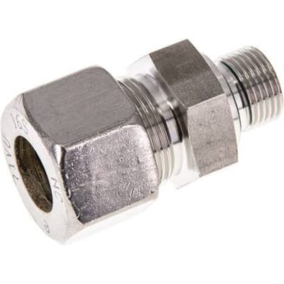 G 3/8'' Buitendraad x 16S RVS Rechte Knelfitting met FKM Afdichting 400 Bar DIN 2353 - FL2S-MO-STFP-038G-16-S