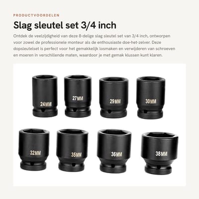 Dailygoods- Dopsleutelset 8 Stuks - Slagsleutels 24/38 mm - Chroom-Vanadium-Staal - Robuust en Roestvrij - Inclusief Plastic Doos - Lengte 60 mm - Moersleutelset
