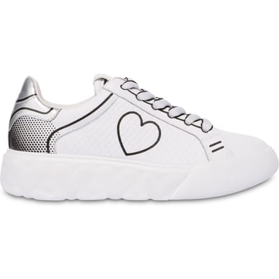 Moschino Calfskin Sneakers With Heart Love Mesh Print White Größe: 35 | Trainers Outlet | Damen | Weiß