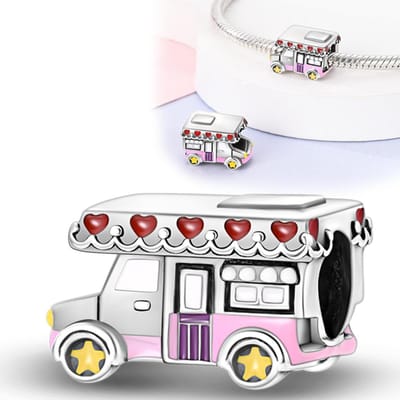 Authentieke Originele Bedel Kralen Componenten Koperen Metaal Verguld Schattige Hartvormige Sterren Camper Van Kralen Componenten Compatibel Met Armbanden Ontworpen Voor Vrouwen white