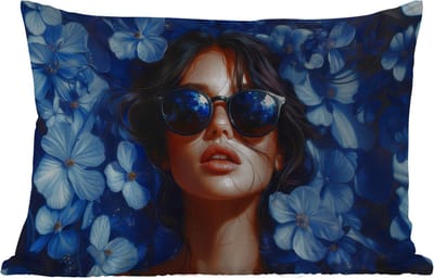 Buitenkussens - Tuin - Vrouw - Blauw - Bloemen - Vlinders - Natuur - 50x30 cm