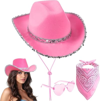 Drie-delige Cowboy Hoed Set met Paisley Bandana en Bril voor Verkleedpartijen, Halloween en Cosplay Activiteiten