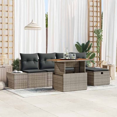 vidaXL - Tuinbank - Set - 6 - st - Grijs - poly - rattan
