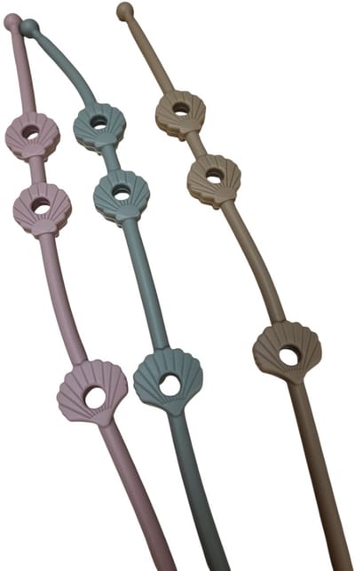 Verstelbare bandjes - Ketting - Koord - Silicone - rekbare veiligheidsriempjes voor speelgoed - Aan de kinderwagen - Kinderstoel - Autostoel - Anti weggooi - Bekercatcher - Baby - 50cm - Schelp - Set van drie bandjes - Rose Beige en Groen