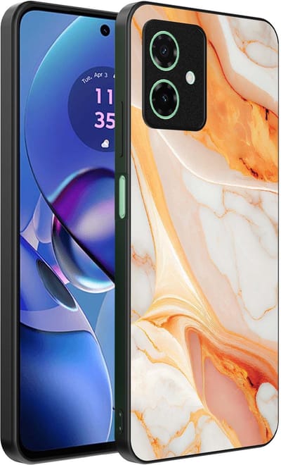 Smartphonica Telefoonhoesje Geschikt voor Motorola Moto G55 met marmer opdruk - TPU backcover case marble design - Oranje geschikt voor Motorola Moto G55
