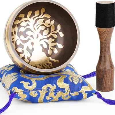 Tibetaanse klankschalenset, 100% handgemaakt in Nepal, grote klankschaal met instructies, hamer, kussen, geschenkdoos; Meditatie, yoga, chakra-genezing, zelfzorgcadeaus voor vrouwen