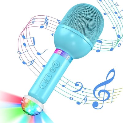 Draadloze karaoke-microfoon voor kinderen, oplaadbaar met RGB lichtbal, geschikt voor KTV en zingen, blauw