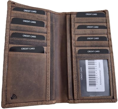 Oi Hunter bruine leren creditcardhouder voor veel pasjes / pasjes mapje groot, hoog, smal model / smalle portefeuille voor veel kaartjes / RFID safe / bruin leer / 589H